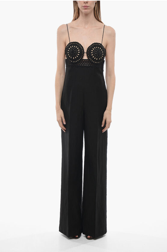 Shop Stella Mccartney Flax Blend Jumpsuit With Brodarie Anglaise Detail