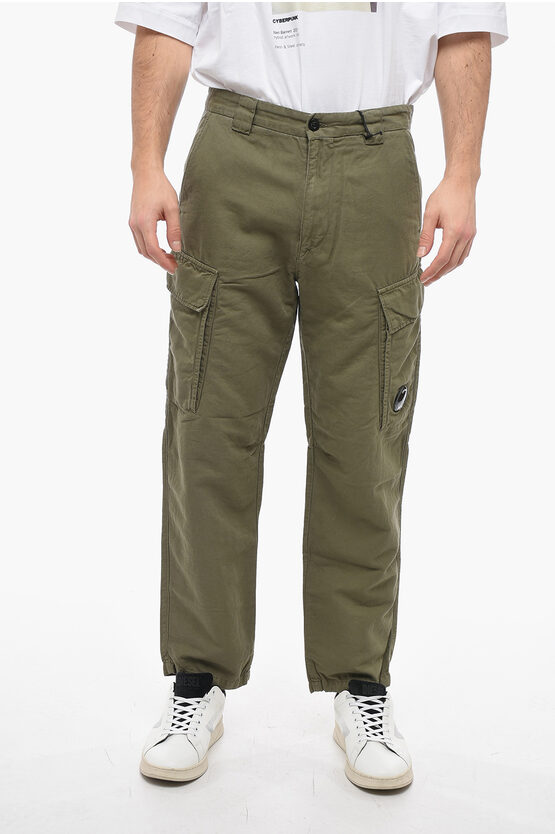 C.p. Company Flax Blend Loose Fit Cargo Trousers In Gold