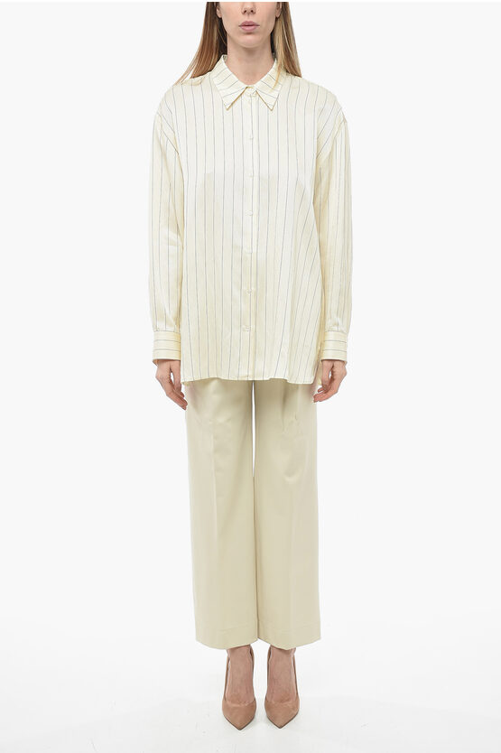 Loulou Studio Flax Blend Oversized Shirt With Pinstriped Pattern In Neutral