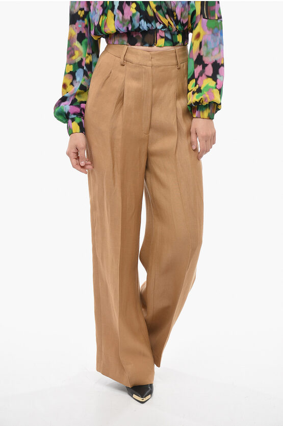 Shop Loulou Studio Flax Blend Palazzo Pants With Belt Loops