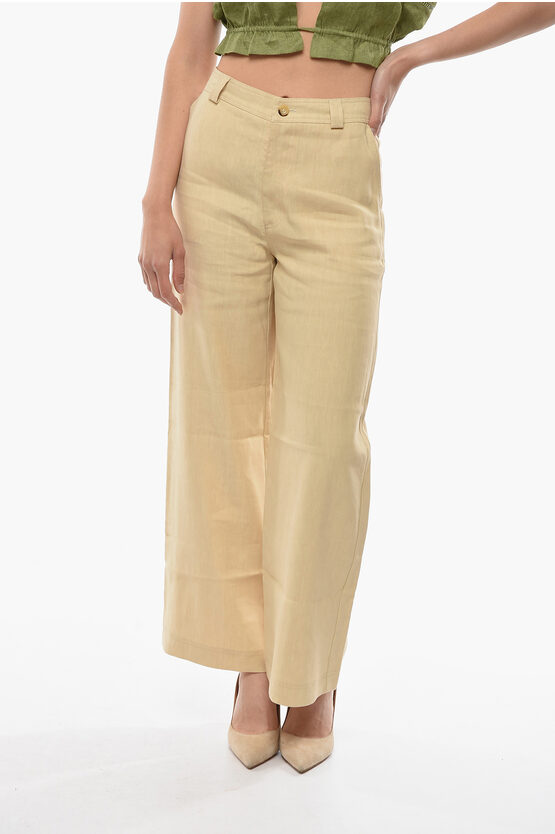 Rodebjer Flax Blend  Annie Trousers With Belt Loops In Neutral