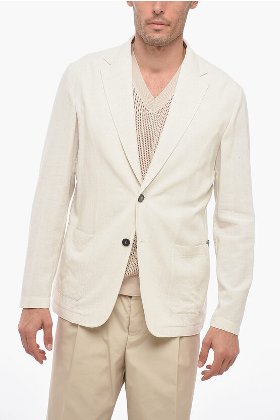 Tonello Flax Blend T-jacket Blazer With Patch Pockets In Neutral