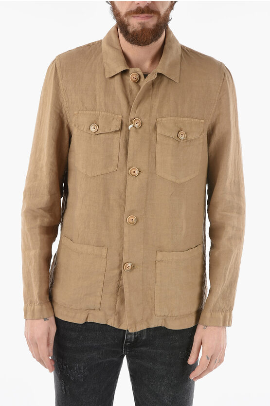 Altea Flax Derby Utility Overshirt In Brown