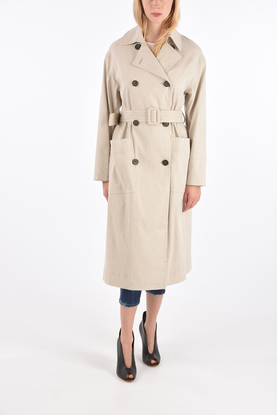 Vince. flax double breasted Chesterfield coat with belt women - Glamood ...
