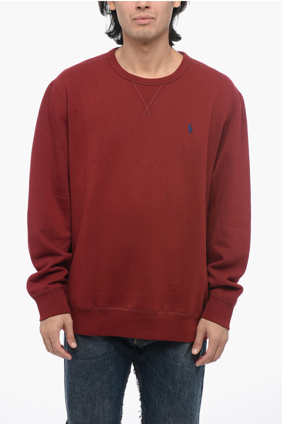 Shop Polo Ralph Lauren Fleece Cotton Blend Crew Neck Sweatshirt With Embroidered Lo