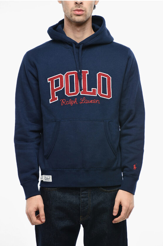 Polo Ralph Lauren Fleece Cotton Blend Logoed Hoddie In Neutral