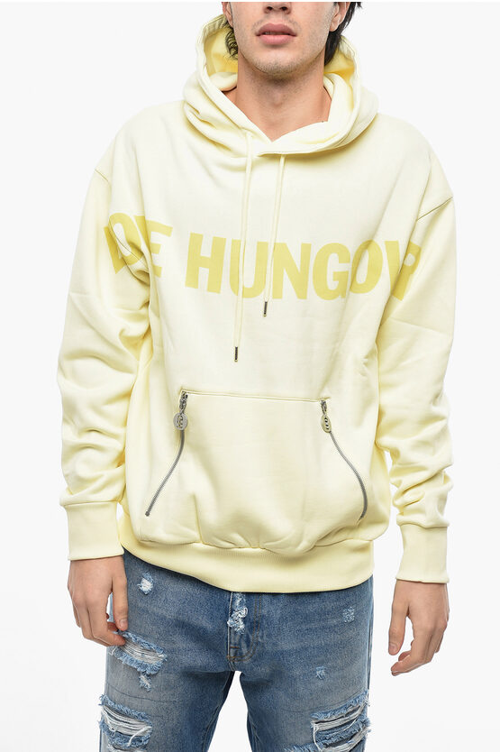 Honey Fucking Dijon Fleece Cotton Hungover Hoodie With Zipped Pockets In Yellow