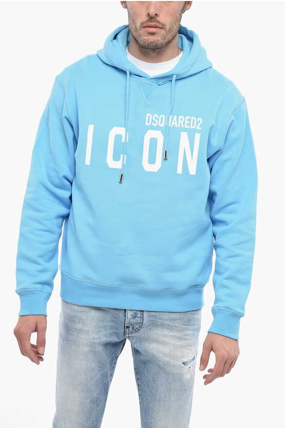 Dsquared2 Fleece Cotton Icon Hoodie In Blue