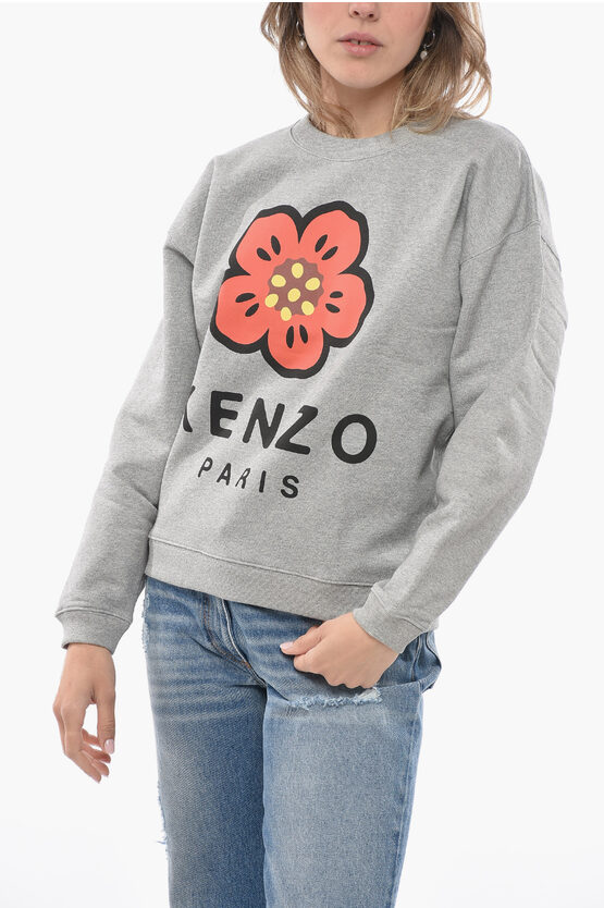Shop Kenzo Fleece Cotton Poppy Crew Neck Sweatshirt