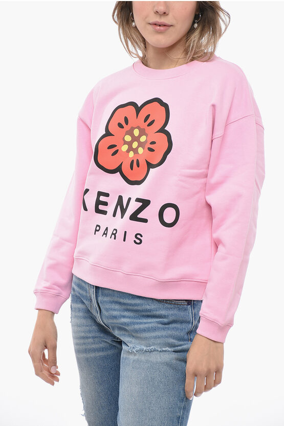 Shop Kenzo Fleece Cotton Poppy Crew Neck Sweatshirt