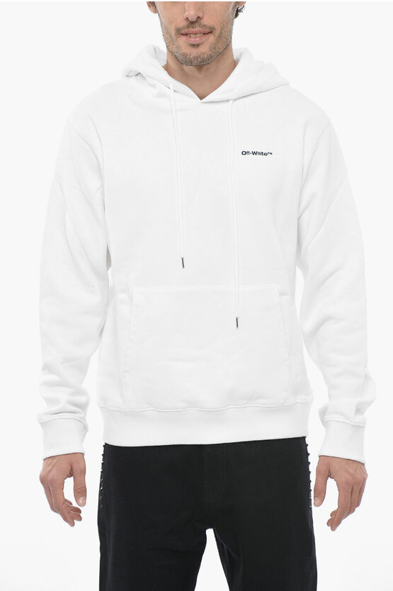 Off-white Fleece Cotton Wave Outline Hoodie In White