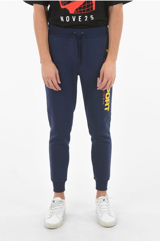 Polo Ralph Lauren Fleece Pants With Maxi Logo Print In Metallic