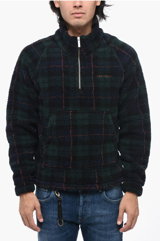 Shop Les Deux Fleeced Check Ren Sweatshirt With Halz Zip