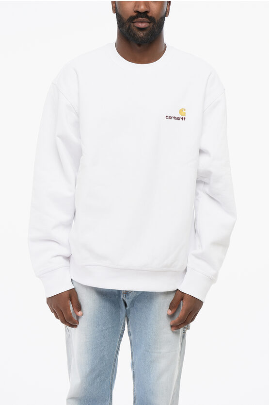 Carhartt Fleeced Cotton American Script Crew-neck Sweatshirt With Emb In White