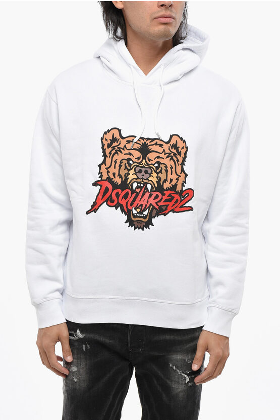 Dsquared2 Bear Logo Cool Fit Hoodie Sweatshirt In White