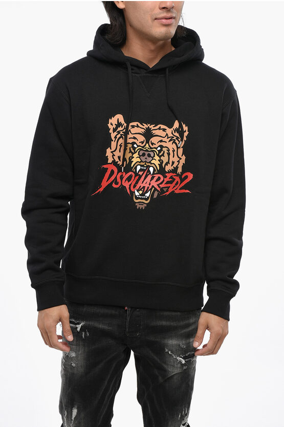 Dsquared2 Black Hoodie With Drawstring Hood And Maxi Logo Print On The Front In Black