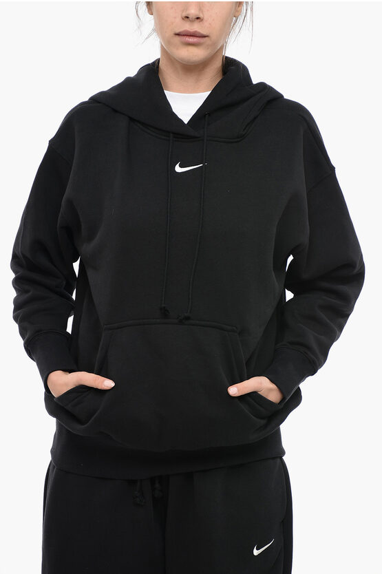 Nike Fleeced-cotton Blend Hoodie With Contrasting Logo In Black