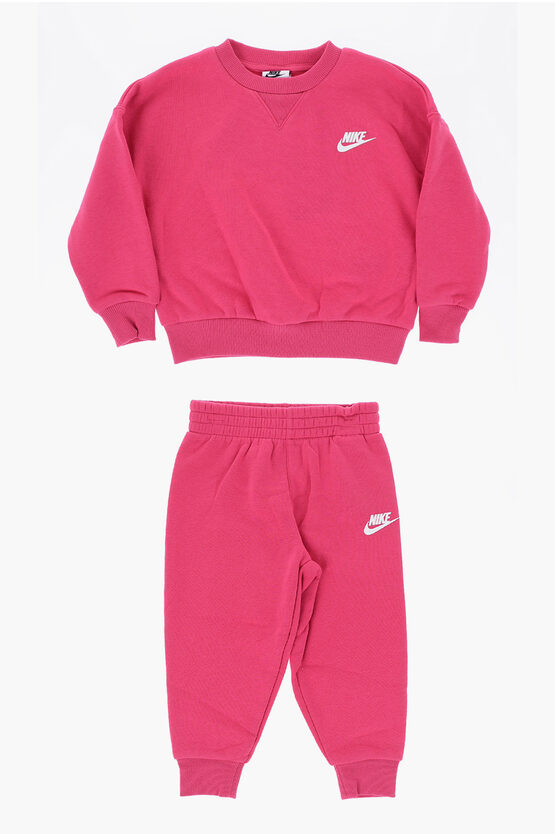 Nike Fleeced Cotton Blend Joggers And Snow Day Crew-neck Sweatshi In Pink