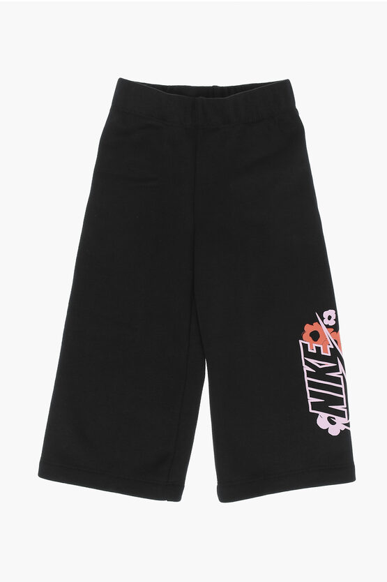 Shop Nike Fleeced Cotton Blend Wide Leg Pants With Elastic Waistband