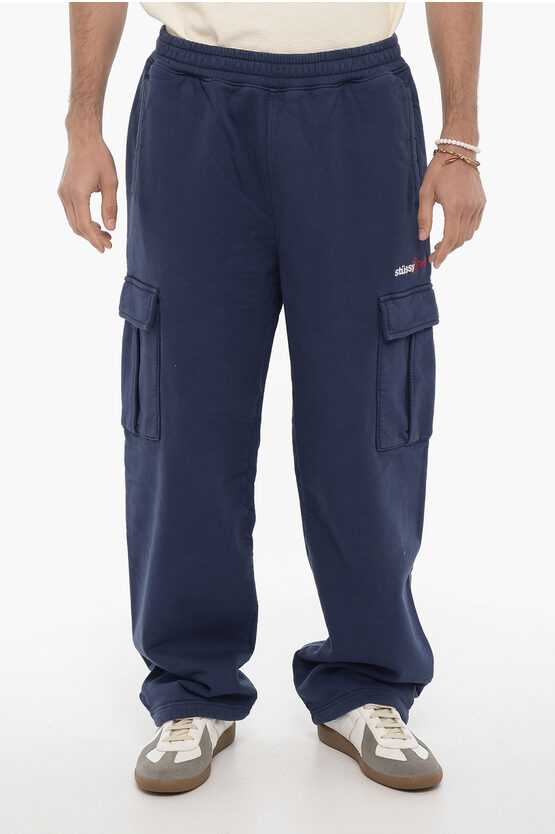 Stussy Fleeced-cotton Cargo Trousers In Blue