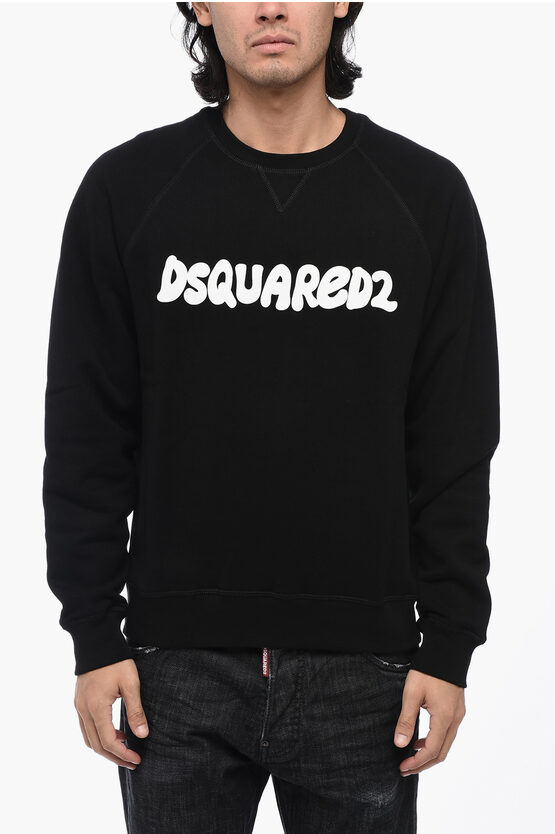 Shop Dsquared2 Fleeced Cotton Cool Fit Crew-neck Sweatshirt With Contrastin