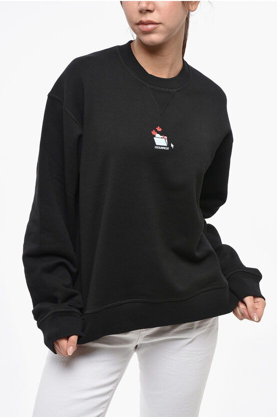 Dsquared2 Fleeced Cotton Cool Fit Crew-neck Sweatshirt In Black