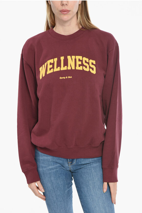 Sporty And Rich Fleeced-cotton Crew-neck Sweatshirt With Contrast Print In Burgundy
