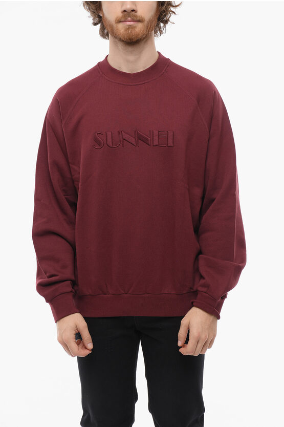 Shop Sunnei Fleeced-cotton Crew-neck Sweatshirt With Embossed Logo