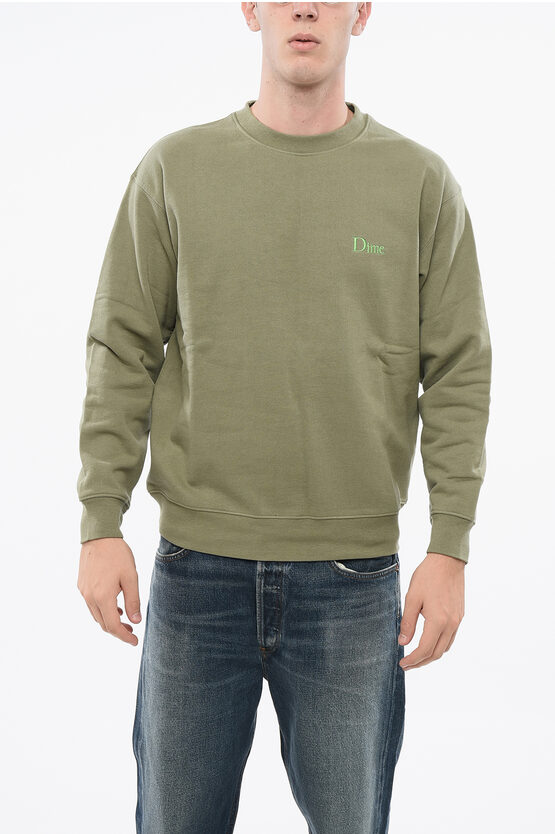 Dime Fleeced-cotton Crew-neck Sweatshirt With Embroidery In Green
