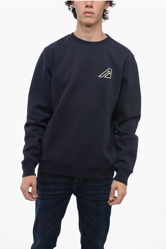 Shop Autry Fleeced Cotton Crew-neck Sweatshirt With Logo