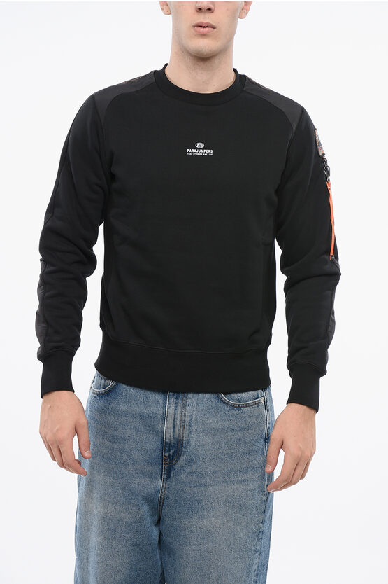 Parajumpers Fleeced-cotton Crew-neck Sweatshirt With Padded Details In Black