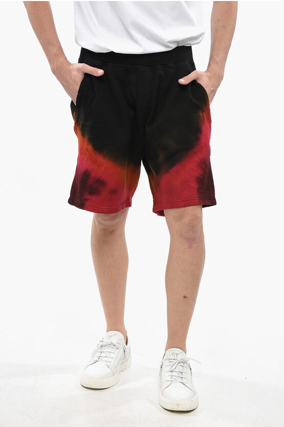 Dsquared2 Fleeced Cotton D2 Flame Shorts With Elastic Waistband In Black