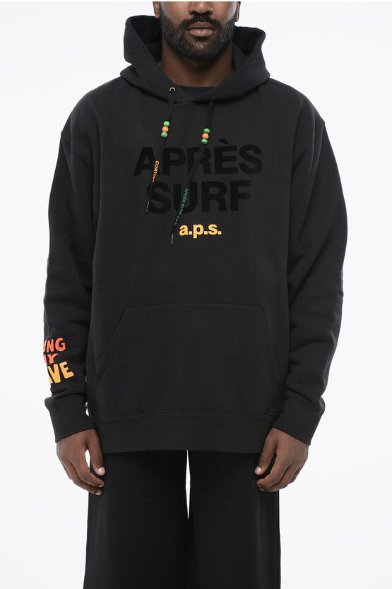 Après Surf Fleeced Cotton Duffy Hoodie With Checkered Insert And Fringe