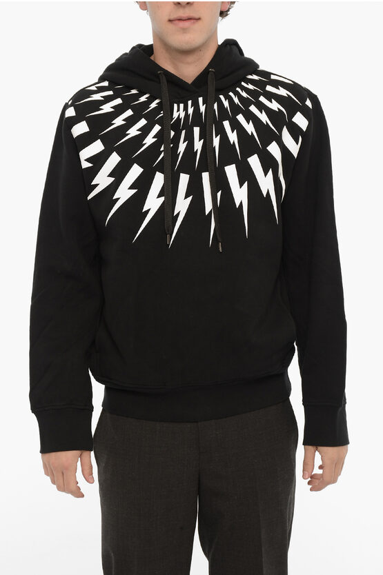 Neil Barrett Black Fair Isle Thunderbolt Hoodie
