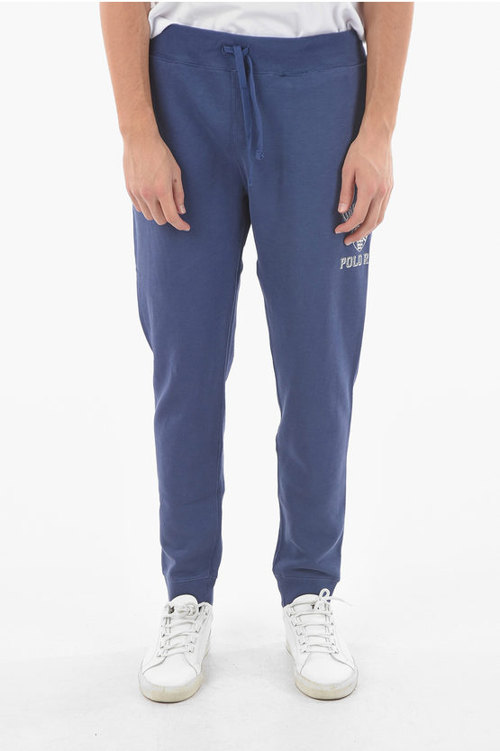 Polo Ralph Lauren Fleeced Cotton Greenwich Joggers With Logo Print In Blue