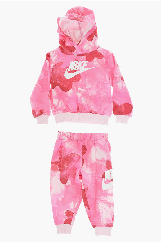 Nike Fleeced Cotton Hoodie And Joggers Set In Pink