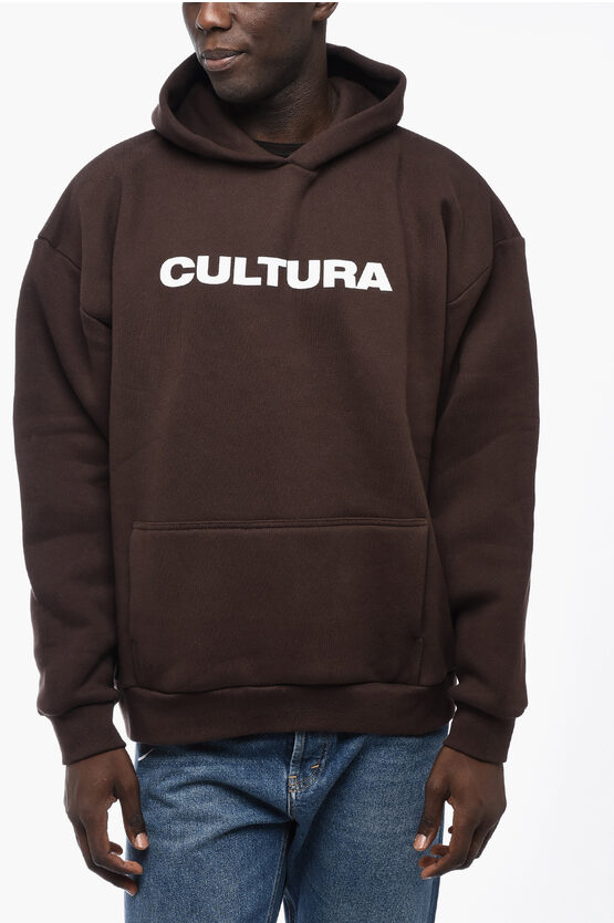 Shop Cultura Fleeced-cotton Hoodie With Contrast Logo