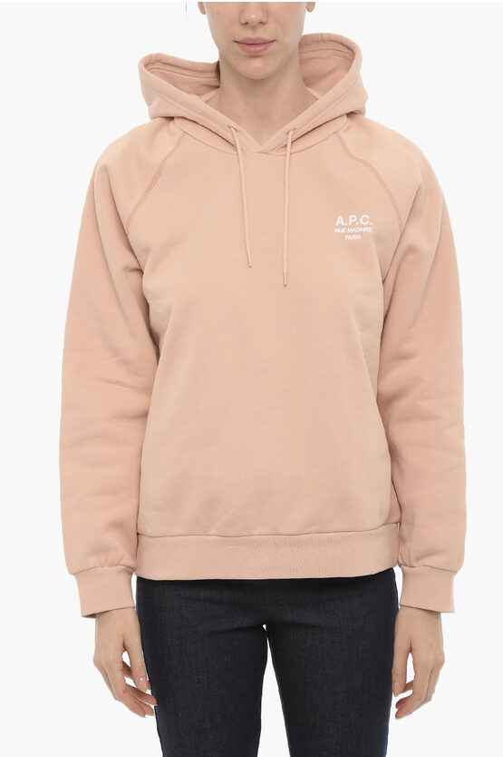 Shop Apc Fleeced Cotton Hoodie With Embroidered Logo