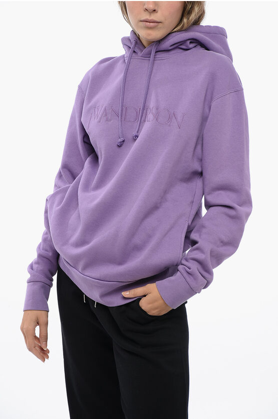 Shop Jw Anderson Fleeced Cotton Hoodie With Embroidered Logo