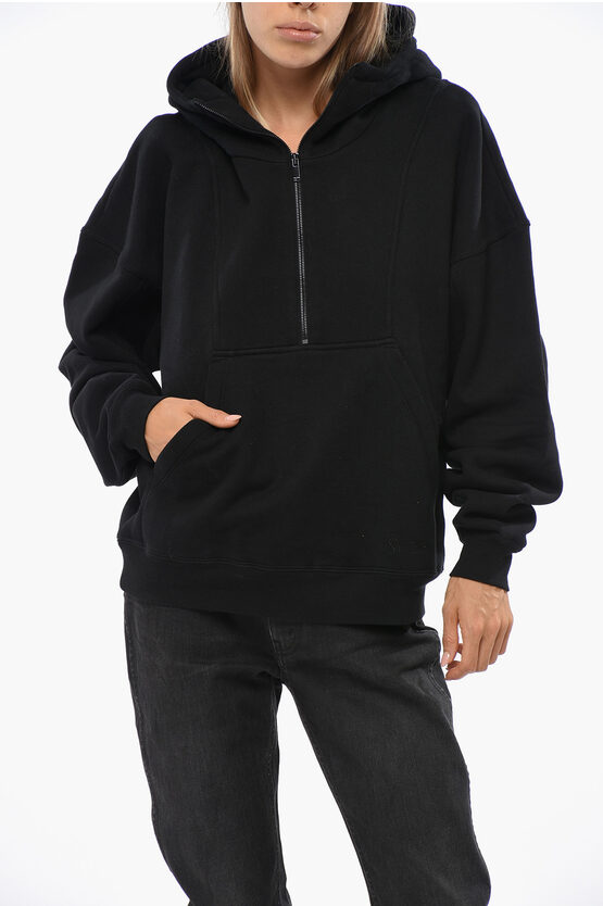Saint Laurent Fleeced-cotton Hoodie With Half Zip In Black