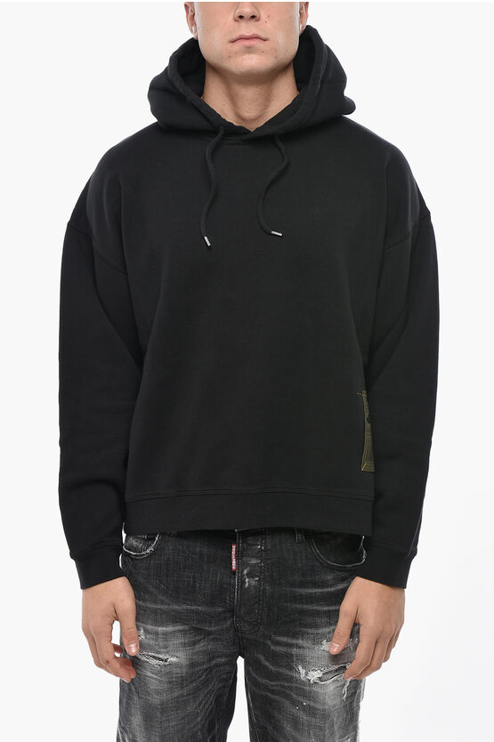 Dsquared2 Fleeced Cotton Hoodie With Logo Patch In Black