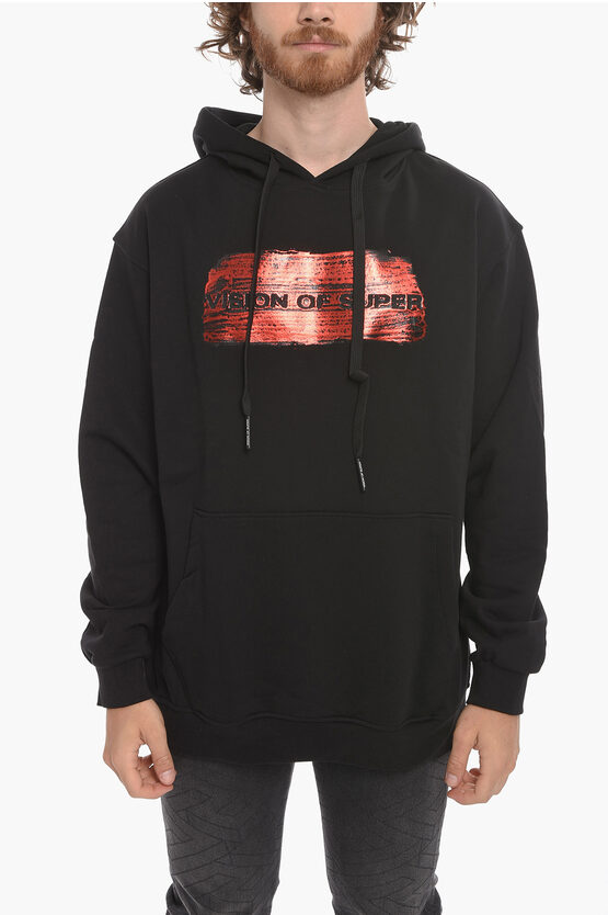 Vision Of Super Fleeced-cotton Hoodie With Logo Print In Black
