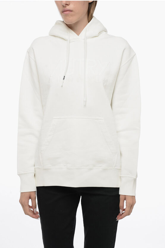 Shop Autry Fleeced-cotton Hoodie With Tone On Tone Embroidery Logo