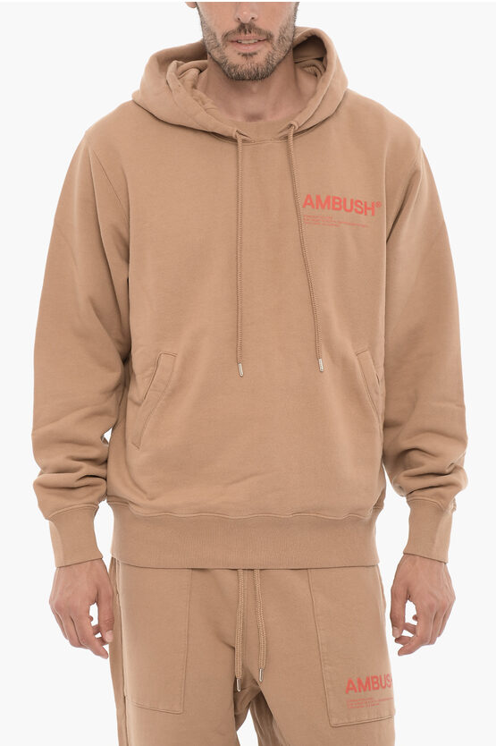 Shop Ambush Fleeced Cotton Hoodie With Two Pockets