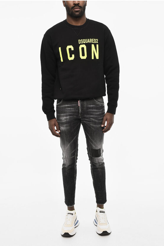 Dsquared2 Fleeced Cotton Icon Crew-neck Sweatshirt With Embossed Logo