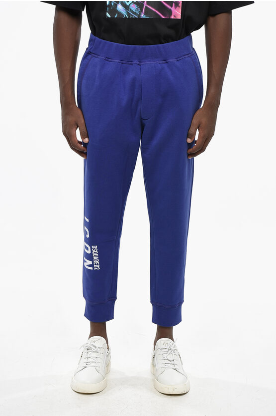 Dsquared2 Fleeced Cotton Icon Sweatpants With Cuffs In Blue