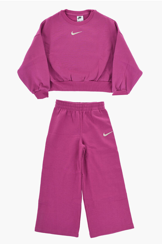Nike Fleeced Cotton Joggers And Crewneck Sweatshirt Set In Purple