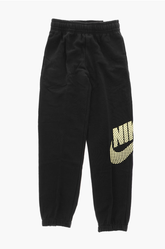 Nike Fleeced Cotton Joggers With Polka Dots Logo In Black