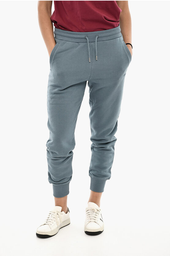 Woolrich Fleeced-cotton Joggers With Side Logo In Gray