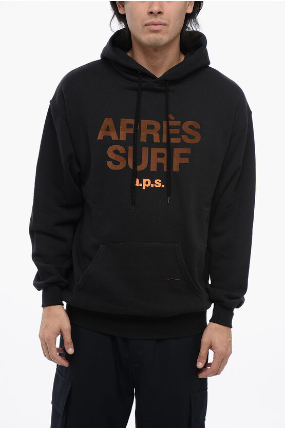 Après Surf Fleeced Cotton Lauren Hoodie With Multicolor Details In Black